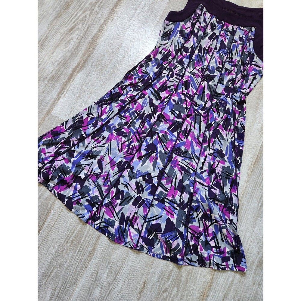 Perceptions Purple Geometric Fit Flare Dress Sleeveless Ribbed Knee Length 4P - Picture 3 of 11